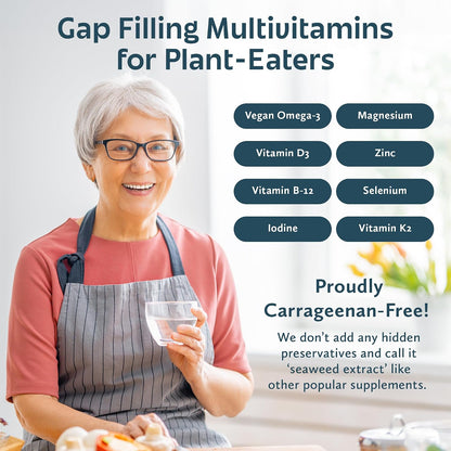 Future Kind Carrageenan-Free Foundations Multivitamin for Women and Men with Omega-3, B12, D3, Zinc, Iodine, Magnesium, K2 and Selenium, Vegan, Compostable Pouch (60 Capsules)