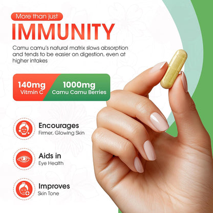 MNO Organic Camu Camu Vitamin C 1000mg, Wholefood Immune Support, 120 Capsules