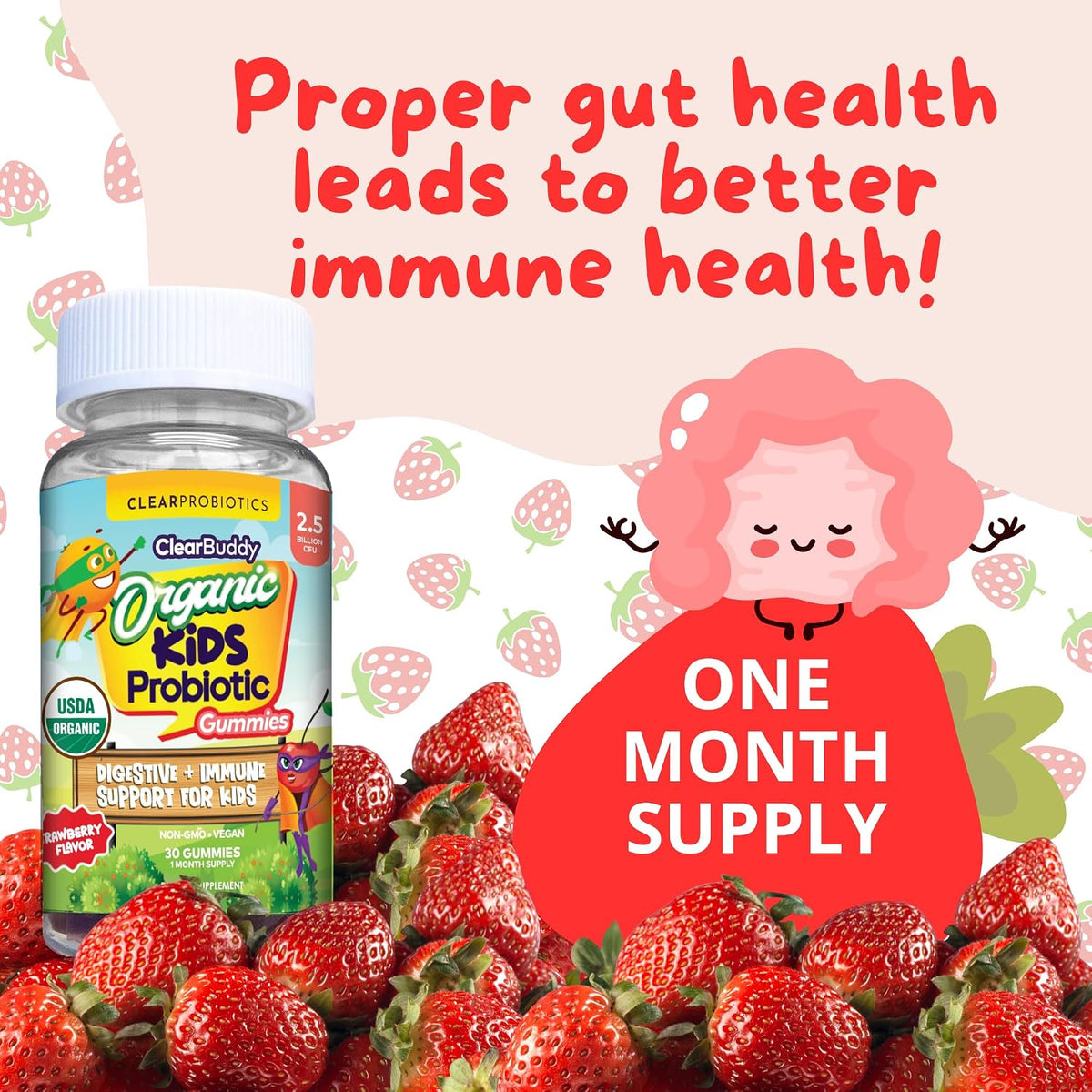 Clear Buddy Probiotics for Kids Ages 2–6 | USDA Organic Gummies with DE111 | Immune & Digestive Support | 30-Day Supply - görsel 5