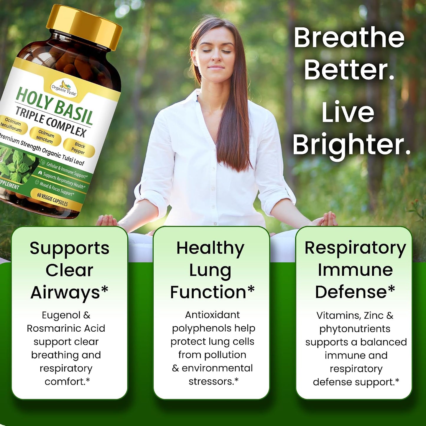Organic Veda Holy Basil Capsules - Triple Complex Tulsi Leaf Supplement with Black Pepper Extract - Supports Respiratory & Immune Health, Helps Maintain a Balanced Stress Response & Mood - 60 Vegan Capsules - görsel 9