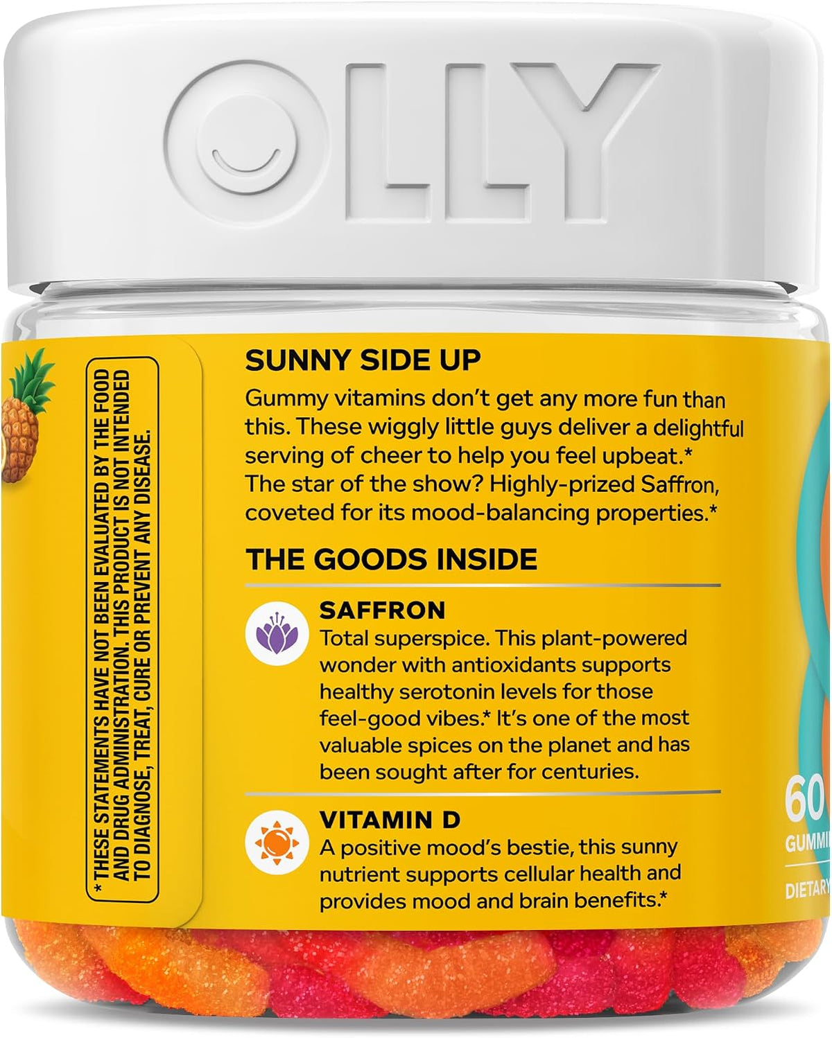 OLLY Hello Happy Gummy Worms, Mood Support Gummies for Adults with Saffron Extract & Vitamin D, Tropical Zing, 60 Count - görsel 9