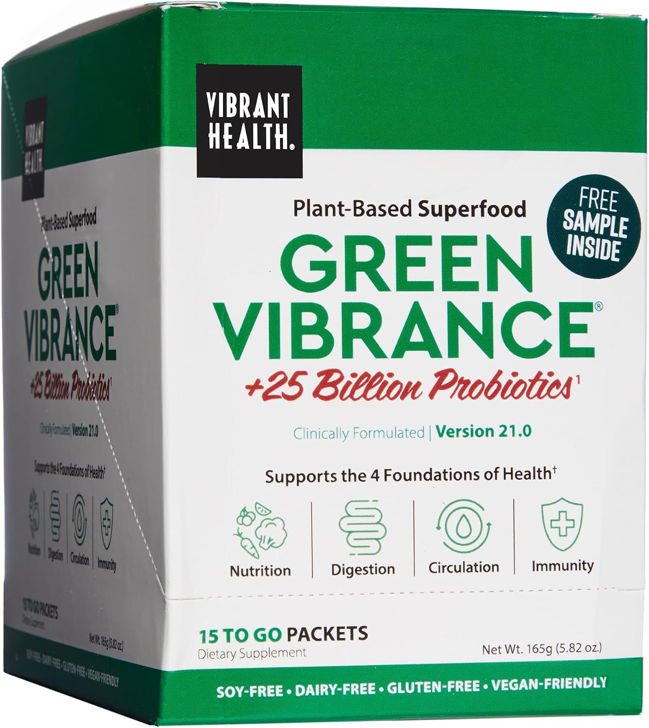 Vibrant Health Green Vibrance Packets, Travel-Friendly Vegan Superfood Powder, 15 Packets - görsel 1