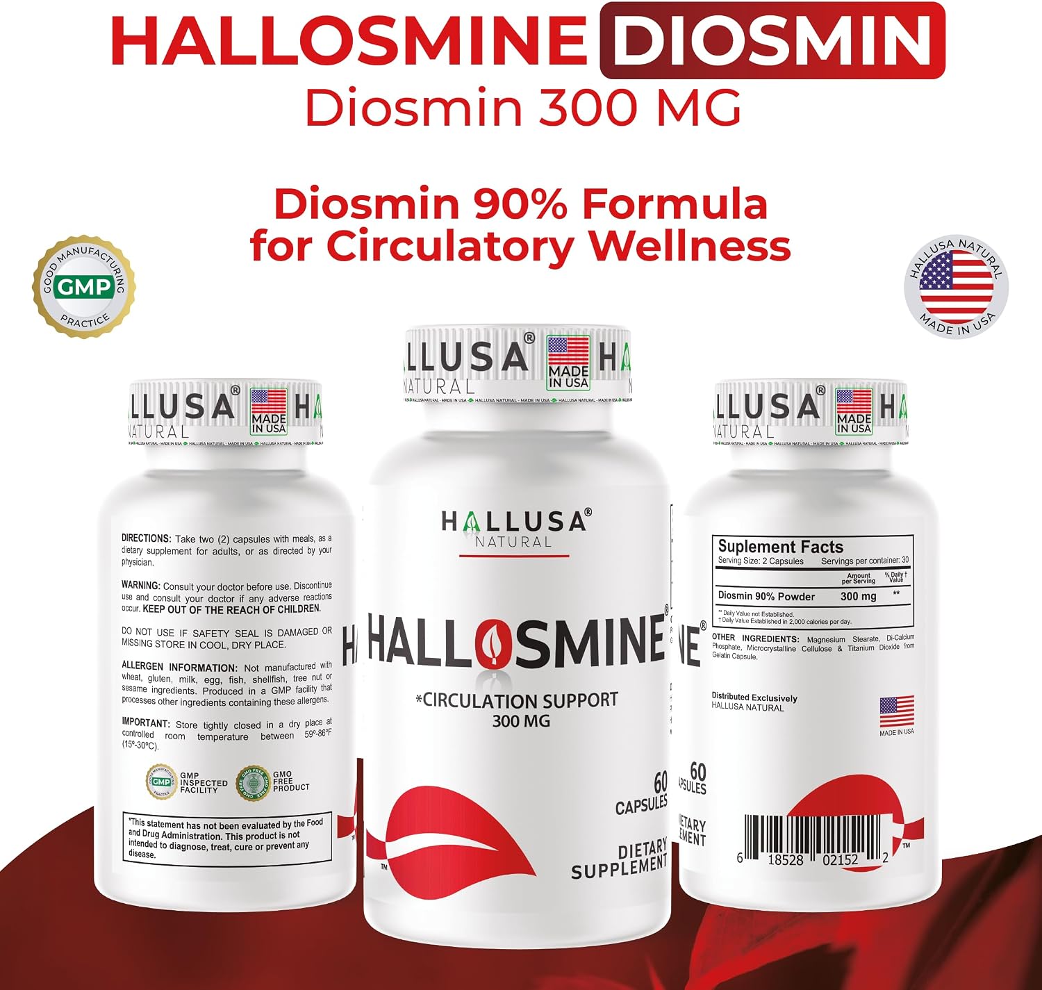 Hallusa Natural Diosmin Circulation – Vein & Circulation Support Supplement (300 mg, 60 Capsules) - görsel 9