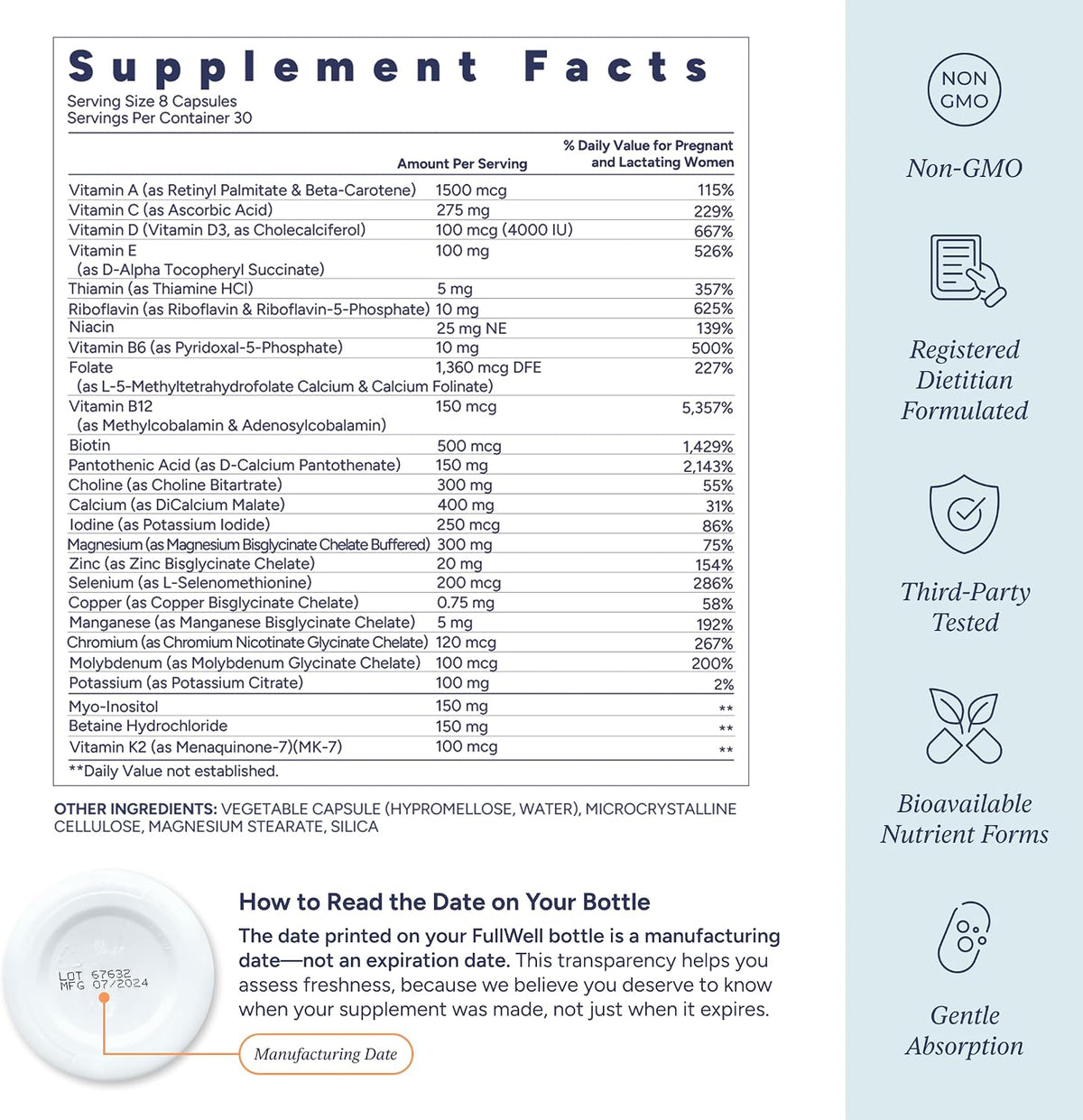 FullWell Women's Prenatal Multivitamin, 240 Capsules (30 Servings) - görsel 4
