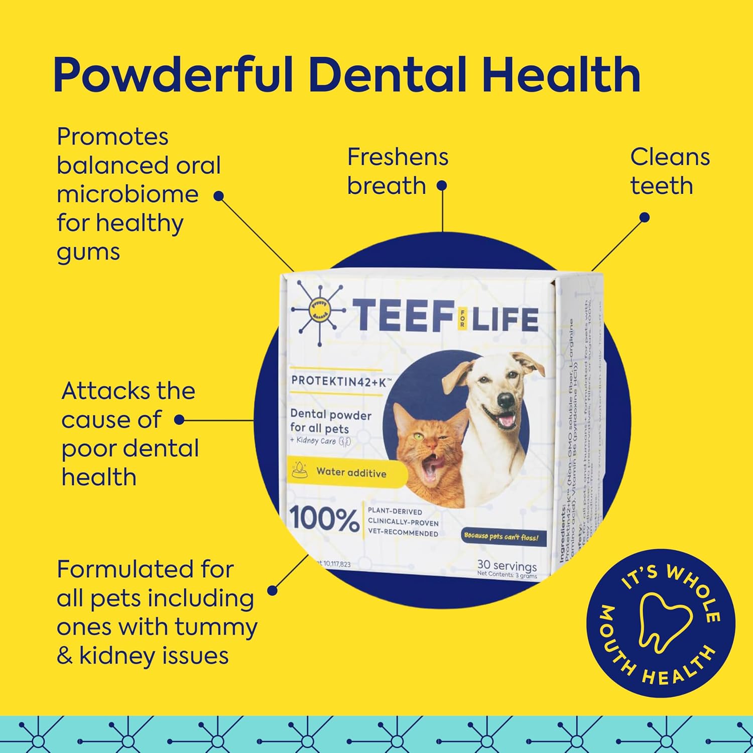 TEEF for Life Protektin42 Prebiotic Dog Dental Powder Kit – Tasteless Breath Freshener, 90 Servings (3 Packets) - görsel 2