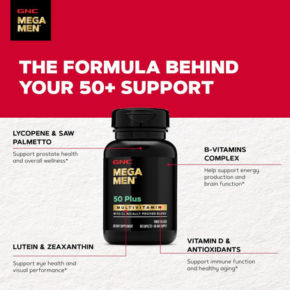 GNC Mega Men 50 Plus Multivitamin Caplets for Men Over 50