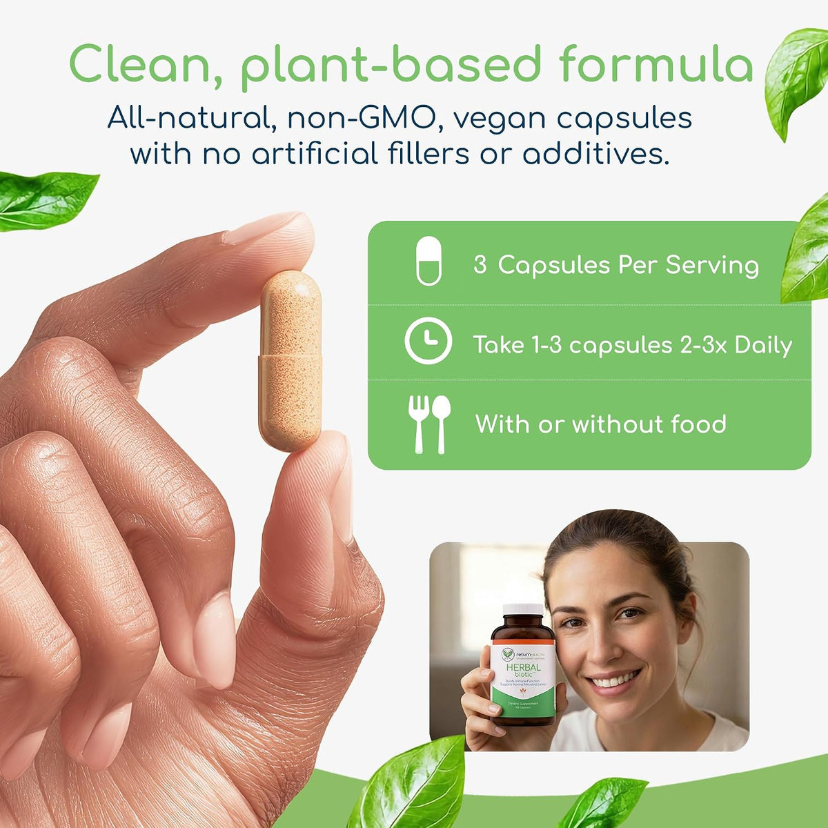 Herbal Biotic Immune Support Supplement - Natural Cat's Claw & Herbal Blend for Probiotic Balance and Digestive Health (120 Vegan Capsules) - görsel 7
