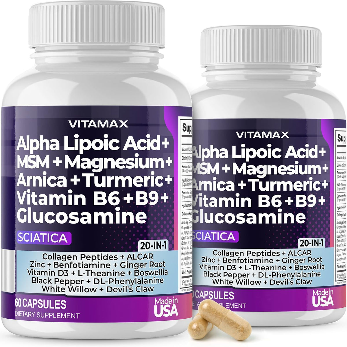 Sciatic Nerve Health Support – Supplement with Folic Acid, Glucosamine, MSM, Vitamin B Complex, Alpha Lipoic Acid – 60 Capsules - görsel 9