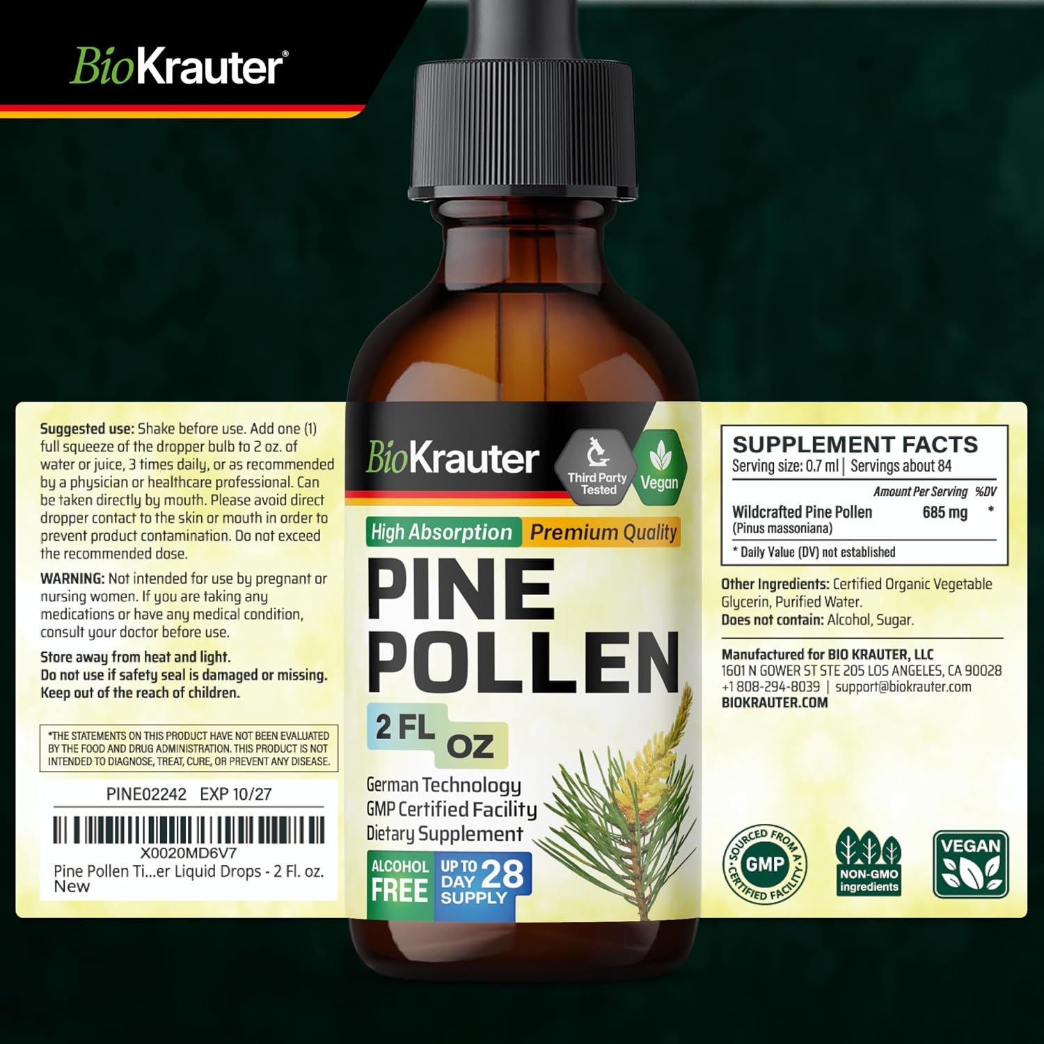 BIO KRAUTER Pine Pollen Tincture – Pure & Vegan, 60 ml - görsel 9