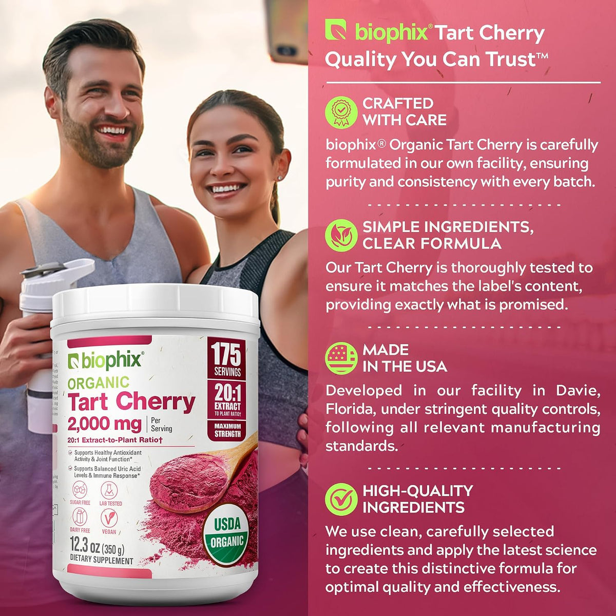 biophix Organic Tart Cherry Powder - 20:1 Extract, 350 g - Antioxidant-Rich Superfood - Supports Heart & Digestive Health - Natural Flavour - No Added Sugar - görsel 5