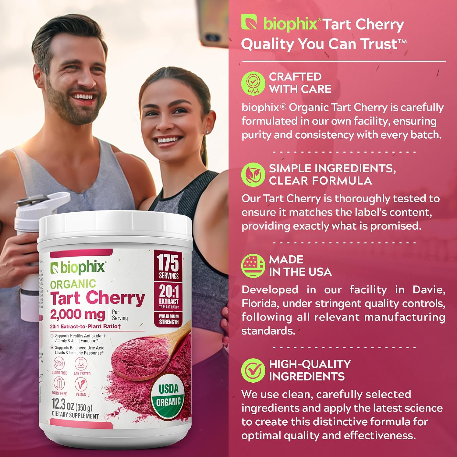 biophix Organic Tart Cherry Powder - 20:1 Extract, 350 g - Antioxidant-Rich Superfood - Supports Heart & Digestive Health - Natural Flavour - No Added Sugar - görsel 5