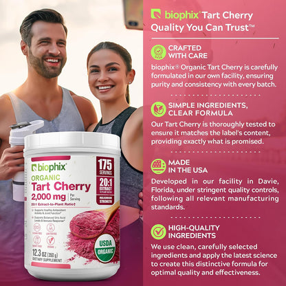 biophix Organic Tart Cherry Powder - 20:1 Extract, 350 g - Antioxidant-Rich Superfood - Supports Heart & Digestive Health - Natural Flavour - No Added Sugar