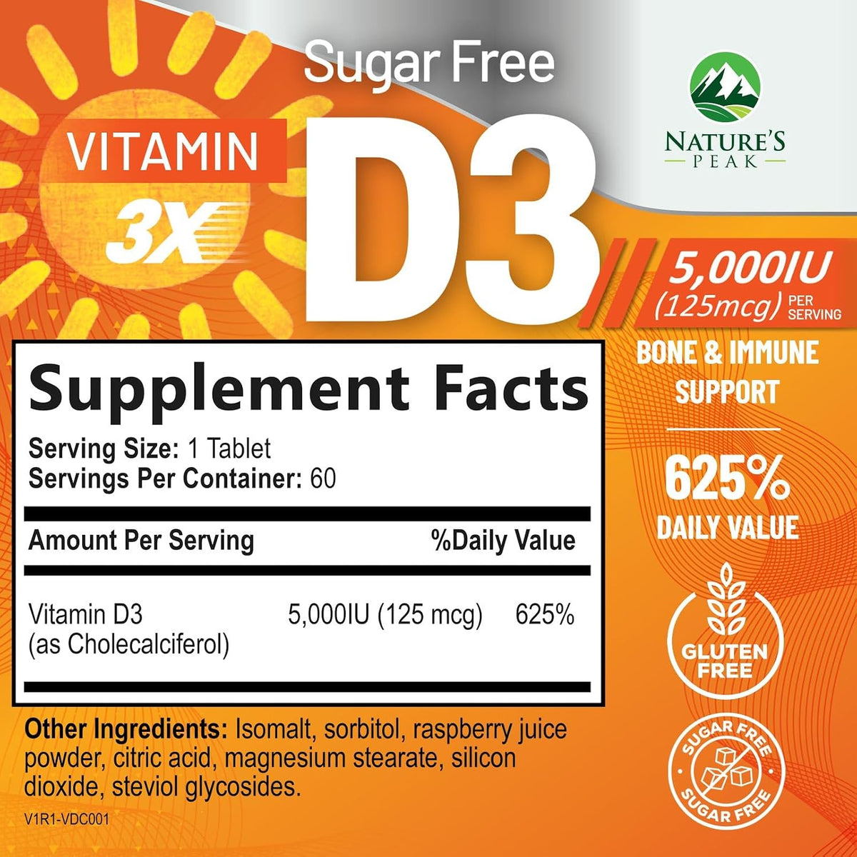 Vitamin D3 5000 IU (125 mcg) Chewable Tablets - Vegan, Gluten-free, Natural Raspberry Flavour - 60 Count - görsel 2