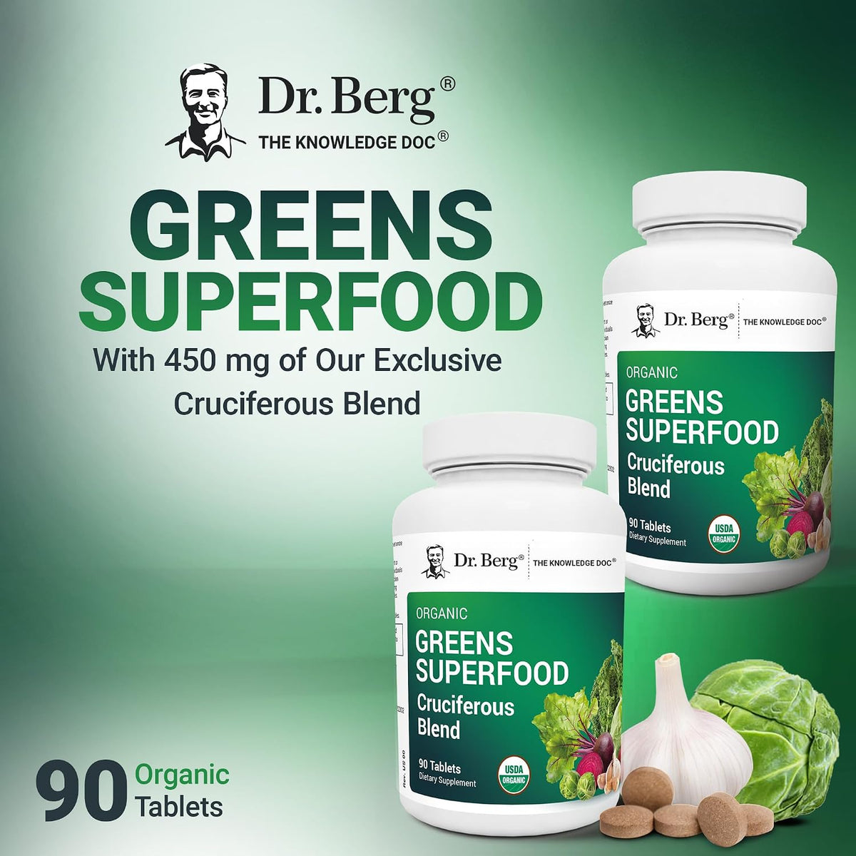 Dr. Berg's Greens Superfood Cruciferous Vegetable Tablets – 90 Tablets - görsel 4