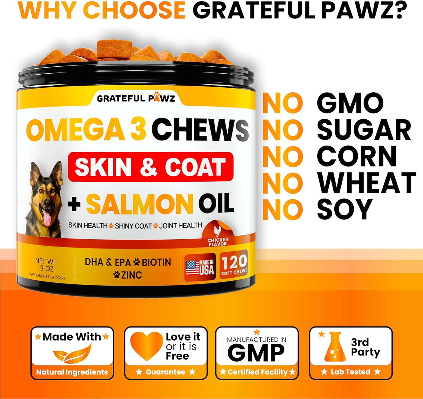 Omega 3 for Dogs - Fish Oil Chews for Dogs - Allergy and Itch Relief - Anti-Shedding Supplement - Joint Health - Dry, Itchy Skin and Coat Supplement - Salmon Oil - EPA & DHA - Made in the USA - görsel 5