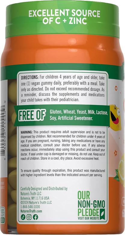 Nature's Truth Vitamin C Gummies for Children | with Zinc | 60 Count | Vegan, Non-GMO & Gluten-free