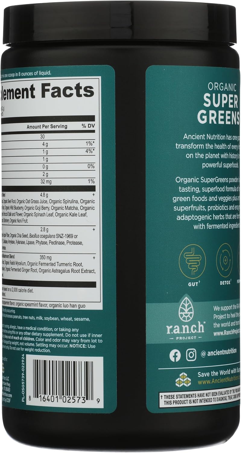 Ancient Nutrition SuperGreens Powder with Probiotics – Organic Peppermint Flavour – 25 Servings - görsel 2