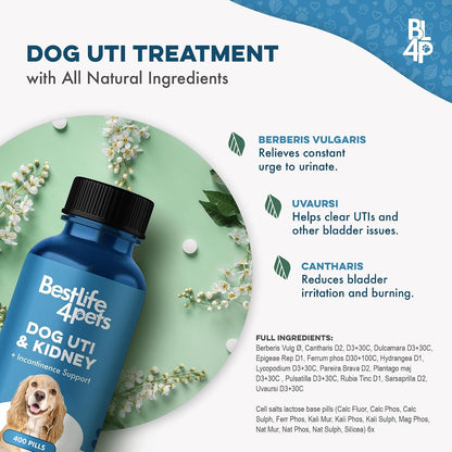 BestLife4Pets Dog UTI & Kidney Health Formula – Natural Urinary Support – 400 Tiny Pills