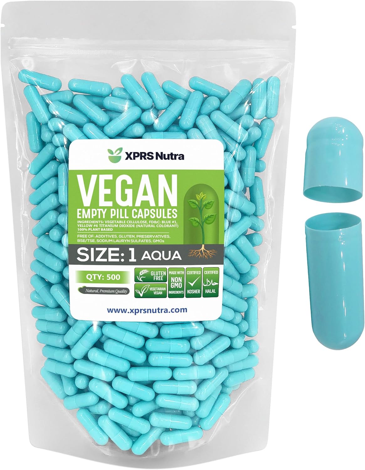 XPRS Nutra Size 1 Empty Vegan Capsules - 500 Count - görsel 1