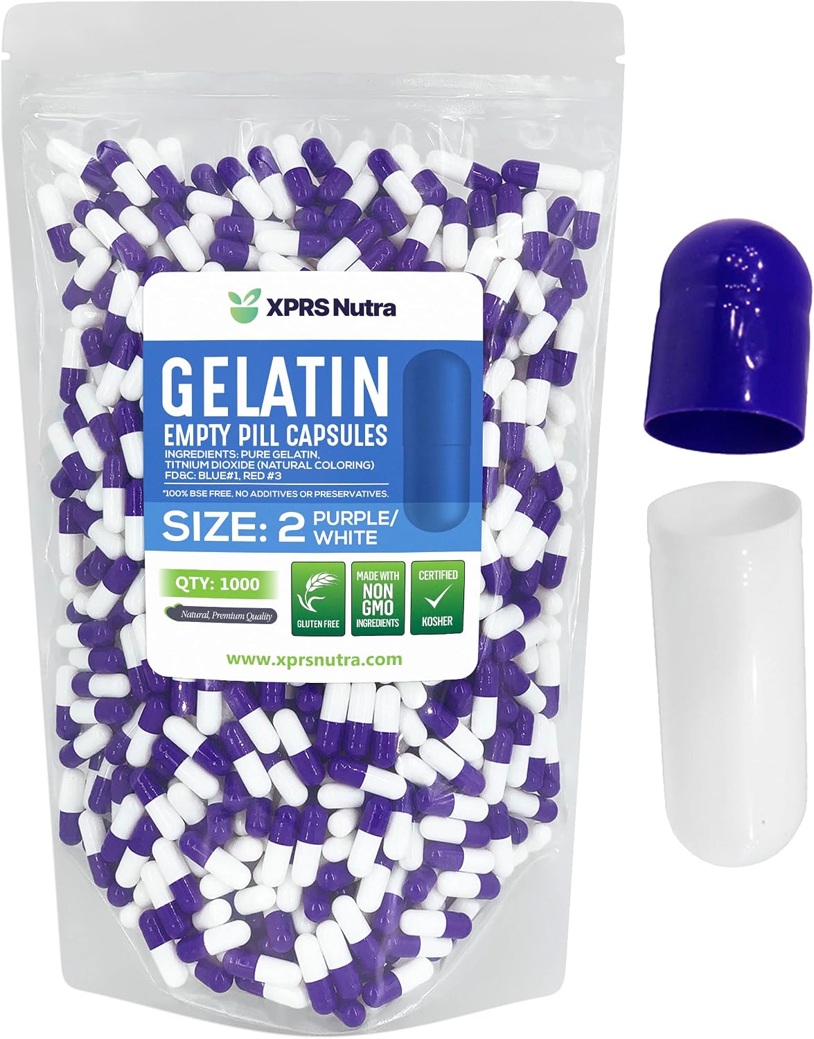 XPRS Nutra Size 2 Empty Capsules - 100 Count Clear Gelatine Capsules - DIY Capsule Filling - Pure Bovine Gel Caps for Homemade Supplements - görsel 9