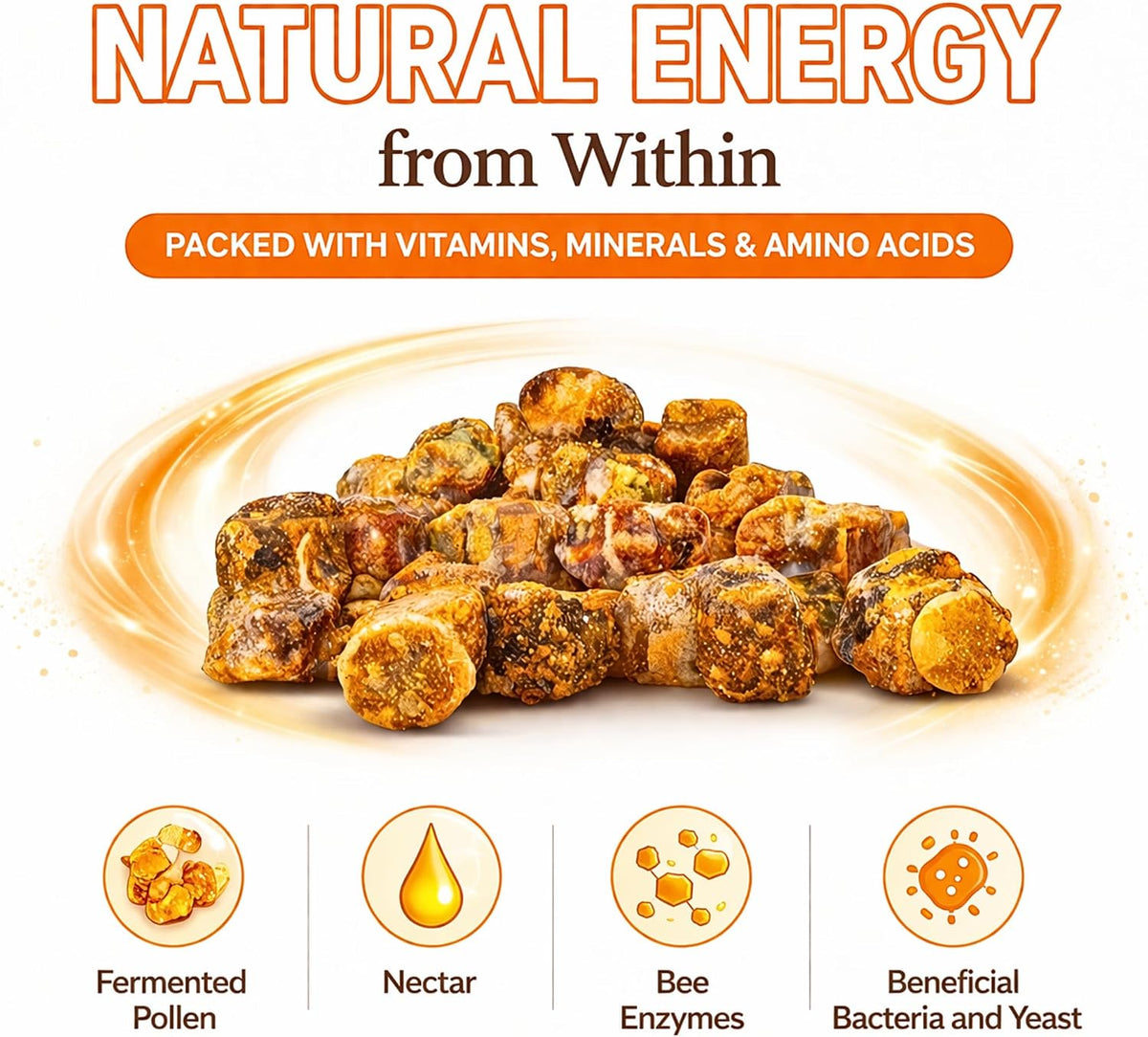Organic Bee Bread - Natural Fermented Pollen, Multivitamin, Superfood for Men and Women, Vital Proteins, Immune Support & Energy Supplement - görsel 2