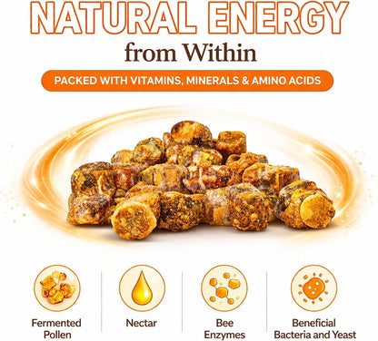 Organic Bee Bread - Natural Fermented Pollen, Multivitamin, Superfood for Men and Women, Vital Proteins, Immune Support & Energy Supplement