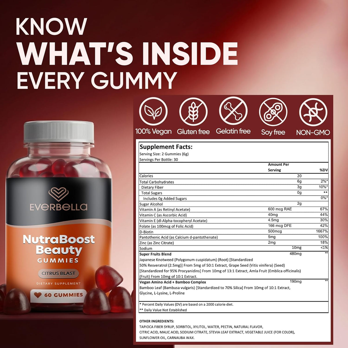 NutraBoost Beauty Gummies | Beauty Support Formula with Amino Acids, Bamboo Silica, Resveratrol, Biotin & Vitamin C - görsel 2
