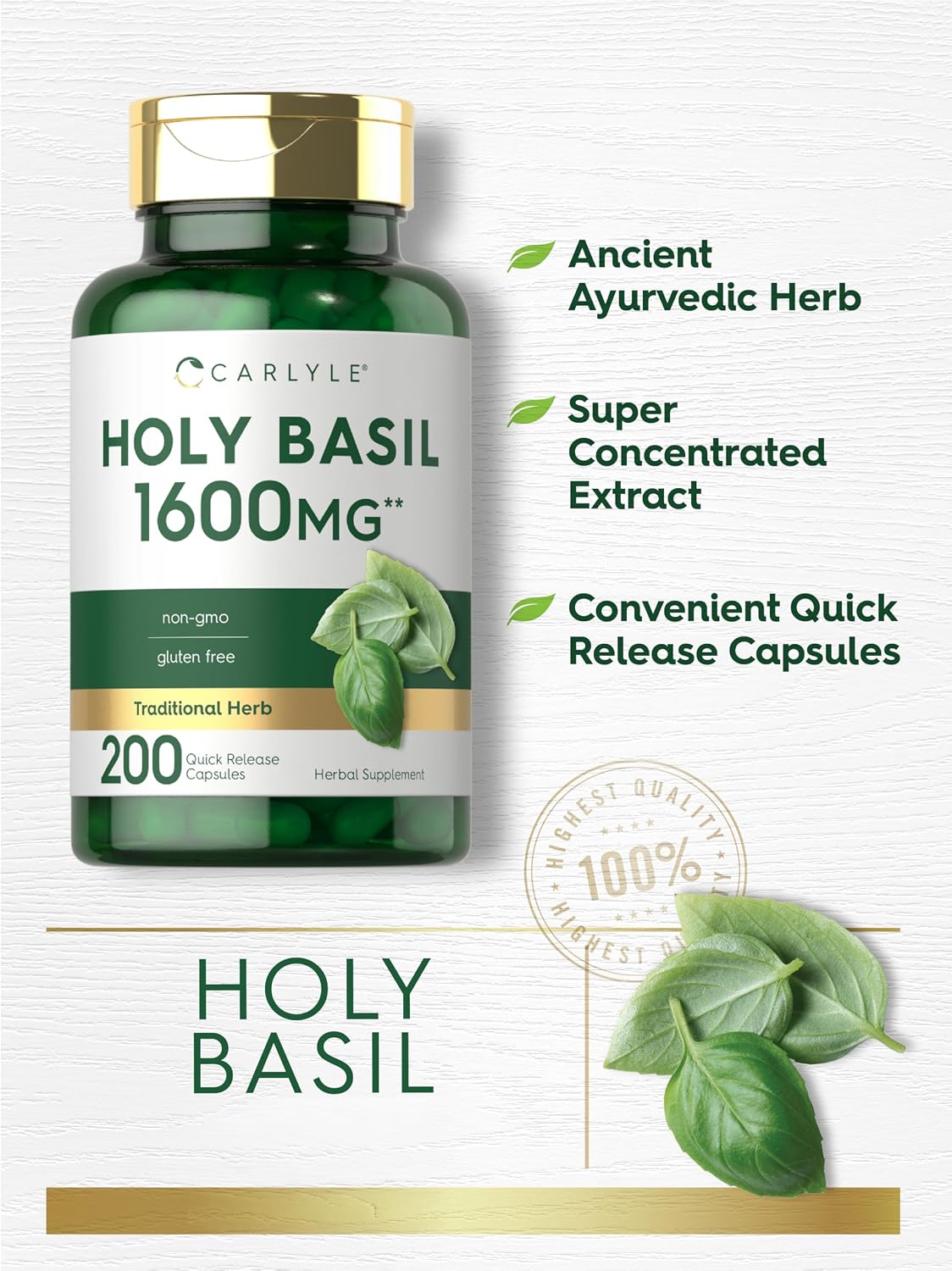 Carlyle Holy Basil Capsules | 200 Capsules | Tulsi Leaf Extract | Herbal Food Supplement - görsel 3