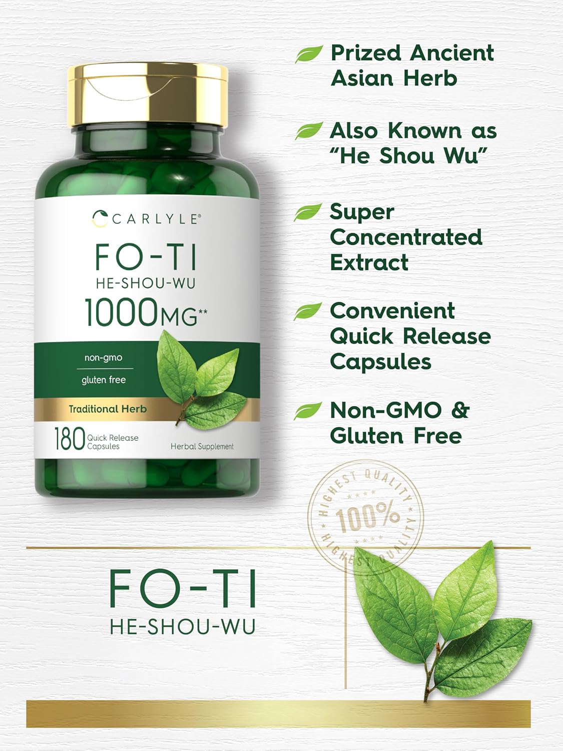 Carlyle Fo-Ti Supplement | 180 Capsules | He-Shou-Wu Root Extract | Non-GM and Gluten-free - görsel 3