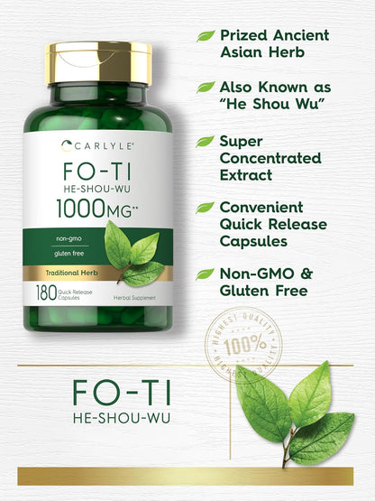 Carlyle Fo-Ti Supplement | 180 Capsules | He-Shou-Wu Root Extract | Non-GM and Gluten-free