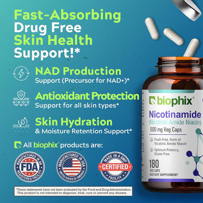 biophix B-3 Nicotinamide 500 mg 180 Vcaps – Flush-Free Niacin Supplement