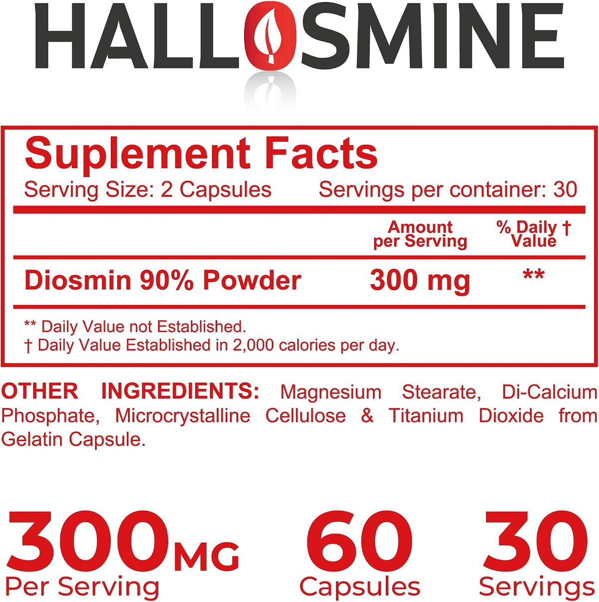 Hallusa Natural Diosmin Circulation – Vein & Circulation Support Supplement (300 mg, 60 Capsules) - görsel 6