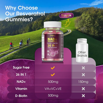 NAD Resveratrol Gummies for Women - Sugar-Free Multivitamin with Collagen, 3 Pack (180 Gummies)