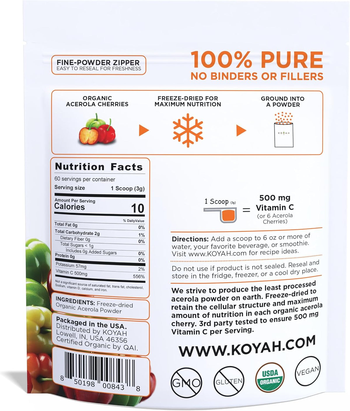 Organic Acerola Powder, Freeze-Dried: 60 Servings | 500 mg Natural Vitamin C from Whole-Food - görsel 2
