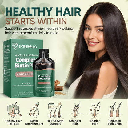 Complete Biotin Plus Liposomal Liquid Pouches - Hair, Skin & Nail Support with Biotin, Pumpkin Seed Oil & Vitamin D3 - Cinnamon Roll Flavour - 15-Day Supply
