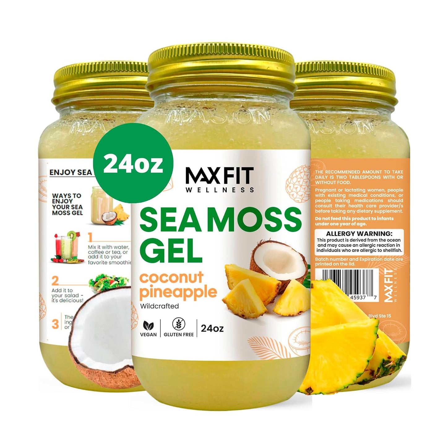 Sea Moss Gel Raw Coconut Pineapple (25 Flavours) 24oz Wildcrafted Gold Sea Moss Gel from Saint Lucia | 92 Vitamins and Minerals | Pure Raw + Non-GMO - görsel 1