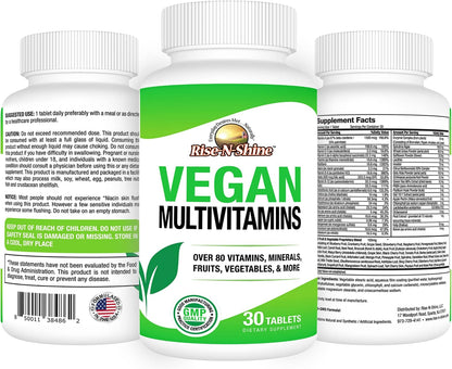 Rise-N-Shine Vegan MultiVitamins Complete Daily Multivitamin & Multimineral for Men and Women, 30 Tablets