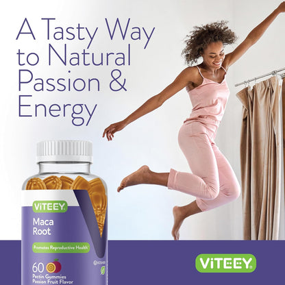 Viteey Black Maca Root Gummies - Drive, Passion & Energy Support for Men & Women - Vegan, Gluten-free - 120 Count