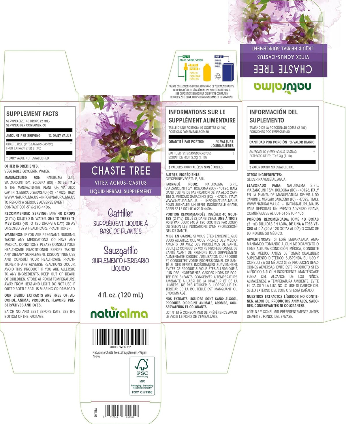 Naturalma Chaste Tree (Vitex Agnus-castus) Fruit Alcohol-Free Tincture - 118 ml Liquid Extract Drops - görsel 2
