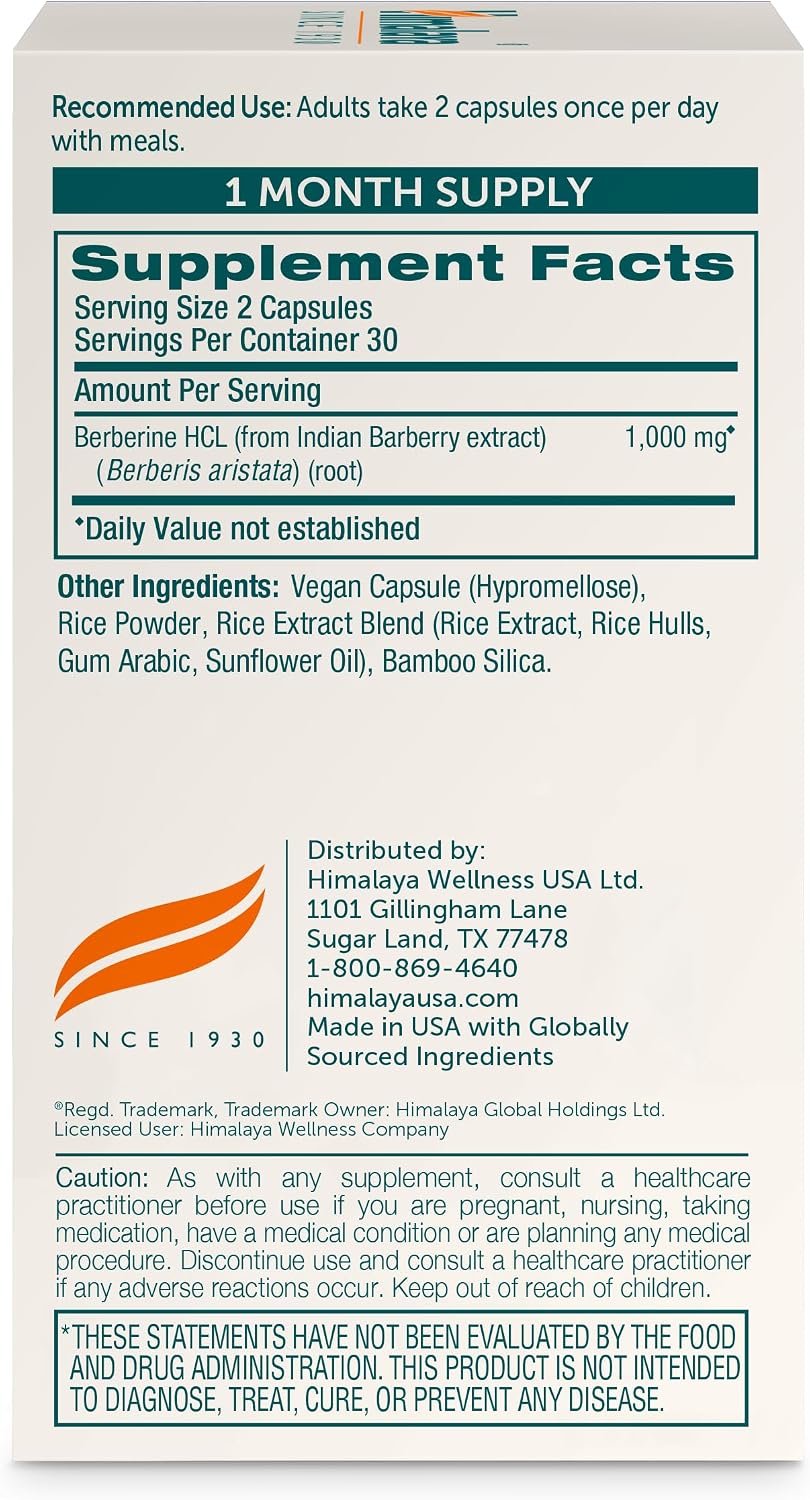 Himalaya Berberine Supplement, 1000 mg per Serving, 60 Vegetarian Capsules - görsel 2