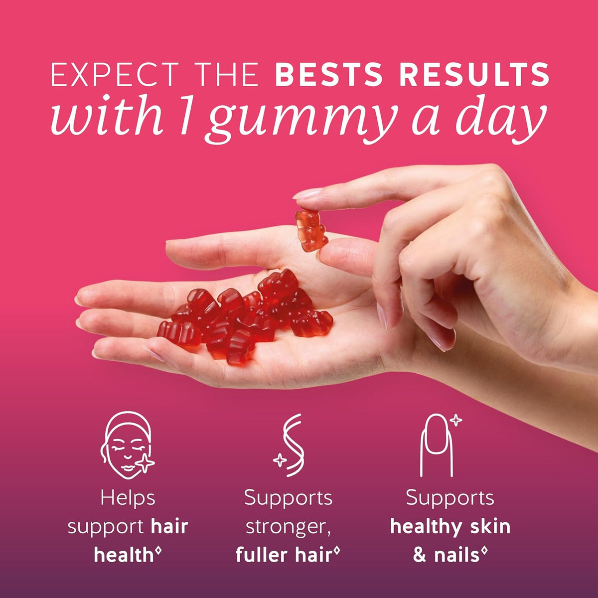 Biotin Gummies for Hair, Skin and Nails. 5,000 mcg High Potency Vegan Vitamins for Normal Hair and Nails and Healthy Skin. with Vitamins C and E, 90 Gummies - görsel 2