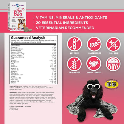 Vital Planet Vital Dog Multivitamin Chewable Tablets for Dogs, 30 Tablets