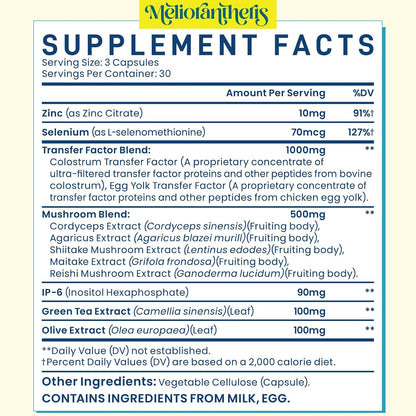Transfer Factor 1800mg | Colostrum and Egg Yolk Extracts with Zinc and Selenium | Immune and Cognitive Support | 90 Capsules