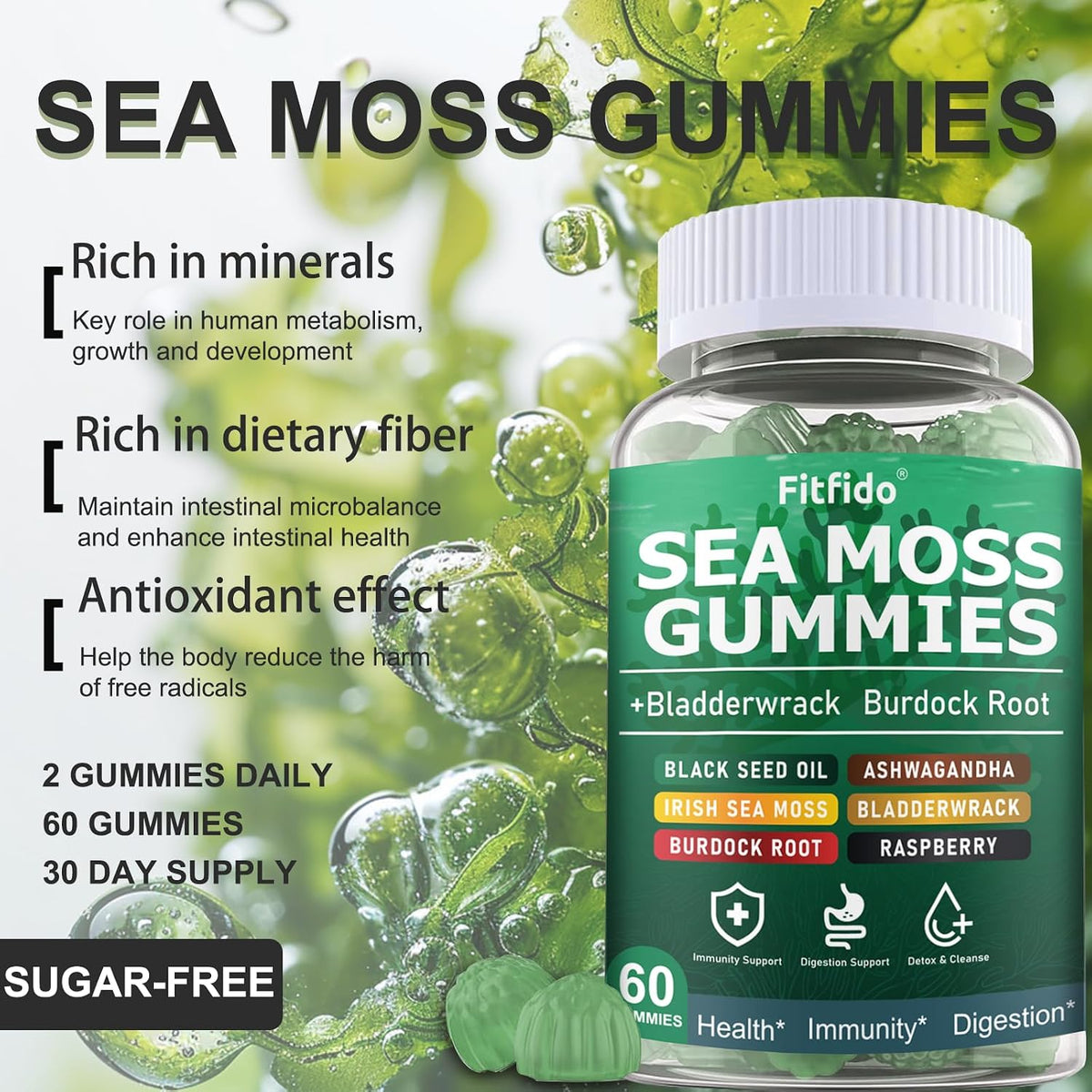 Irish Sea Moss Gummies 3000mg with Bladderwrack, 60 Count - görsel 4