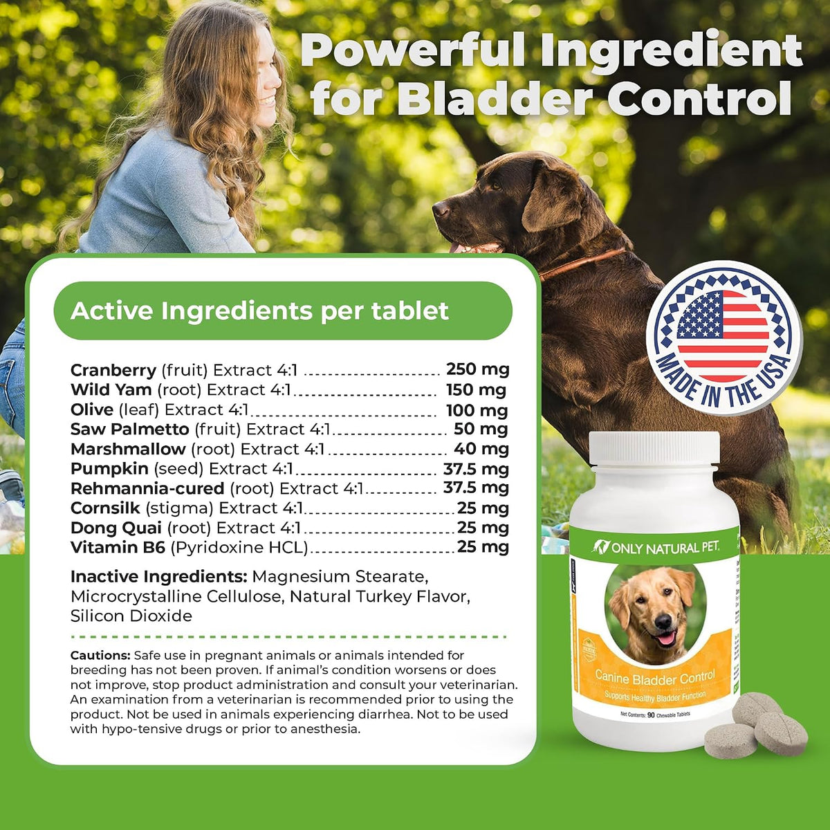 ONLY NATURAL PET Canine Bladder Control - Senior Dog Care Supplement - UTI, Urinary Tract Health, Incontinence Support with Cranberry Extract | Tablets, 90 Chewable Tablets (Natural Turkey Flavour) - görsel 4