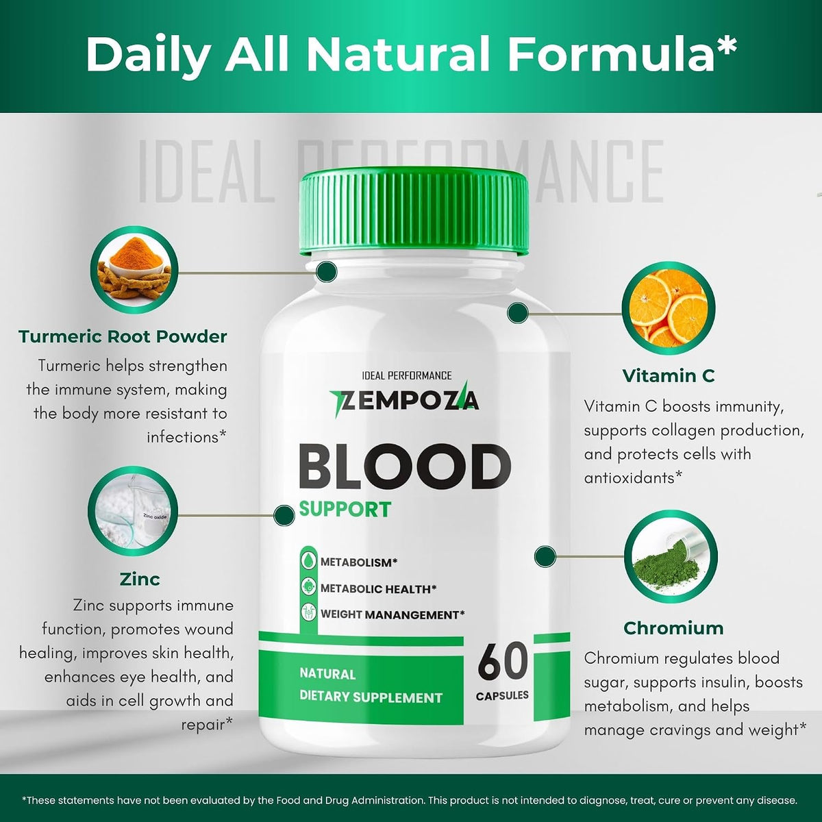 Zempoza Blood Formula Food Supplement Capsules - Maximum Strength with Vitamin C, Zinc & Cinnamon (Pack of 5) - görsel 7