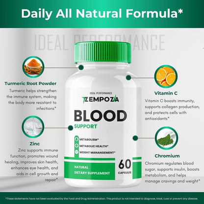 Zempoza Blood Formula Food Supplement Capsules - Maximum Strength with Vitamin C, Zinc & Cinnamon (Pack of 5)