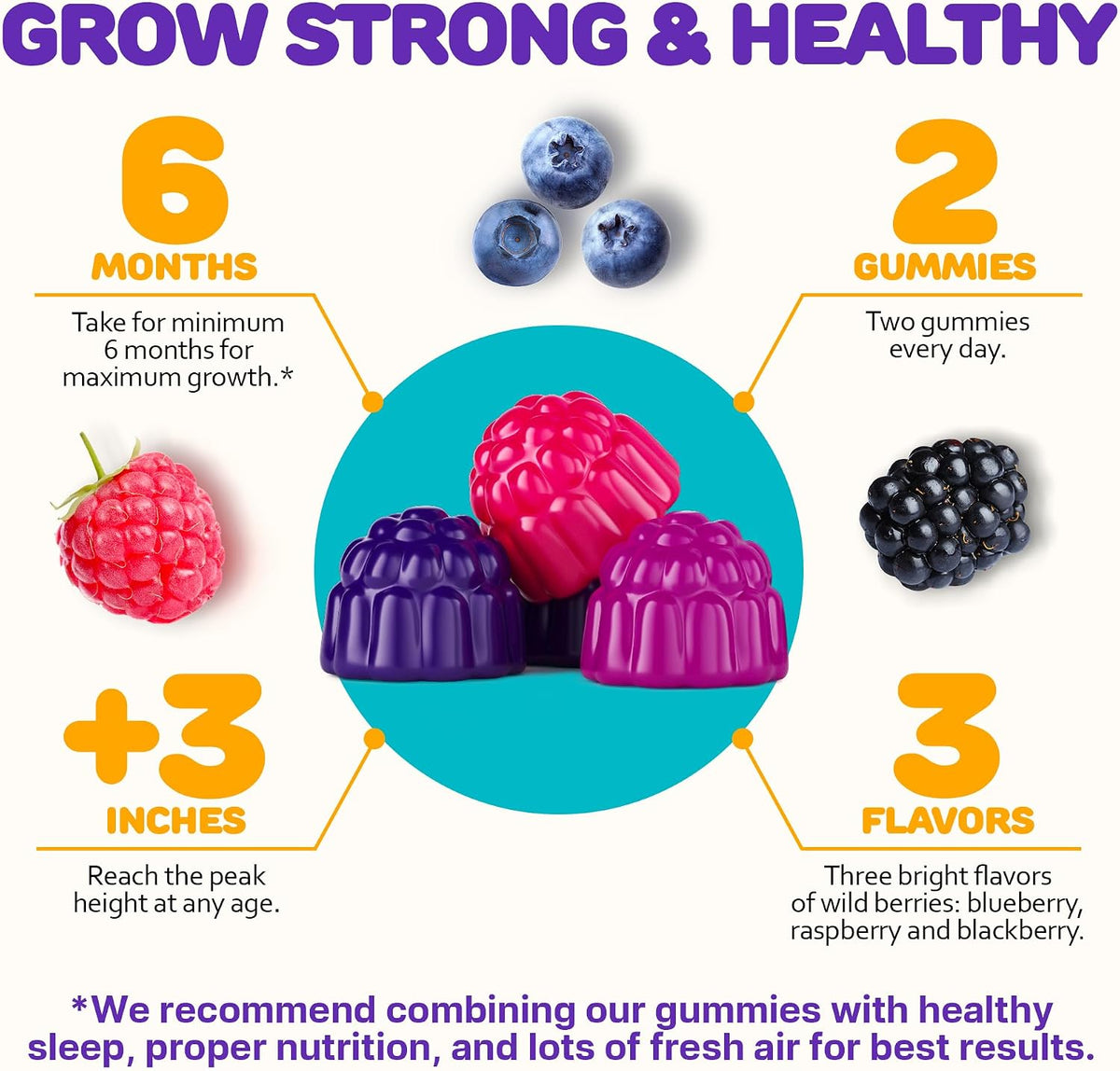 Height Growth Gummies for Children - Growth Vitamins for Teens, Height Increase Multivitamin with Calcium, Vitamin D3, K2, Magnesium, Zinc, 60 Count - görsel 6
