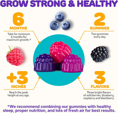 Height Growth Gummies for Children - Growth Vitamins for Teens, Height Increase Multivitamin with Calcium, Vitamin D3, K2, Magnesium, Zinc, 60 Count
