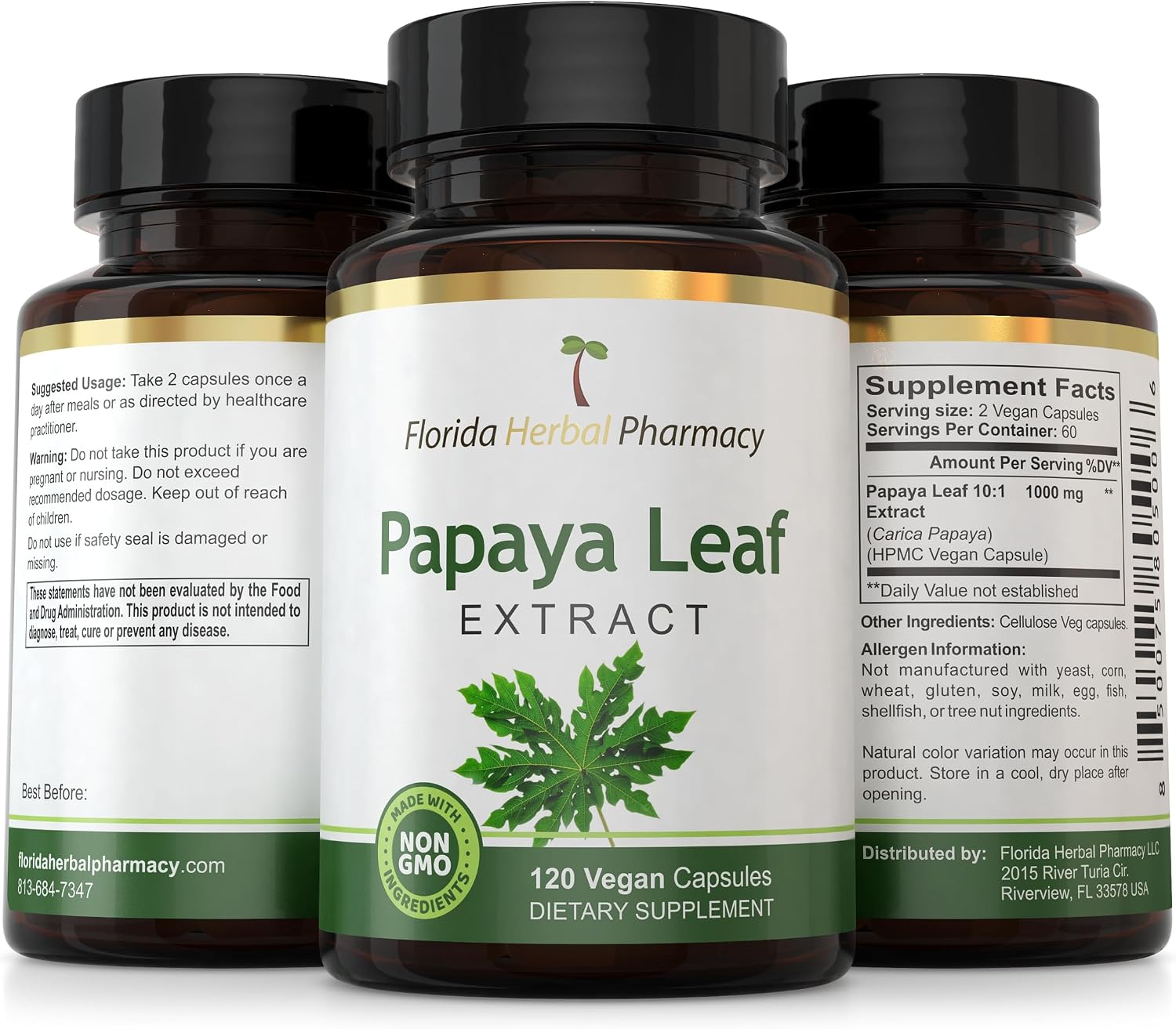 Papaya Leaf Extract Capsules 10:1 (120 Capsules) 500 mg per Capsule, 1000 mg Serving - görsel 4